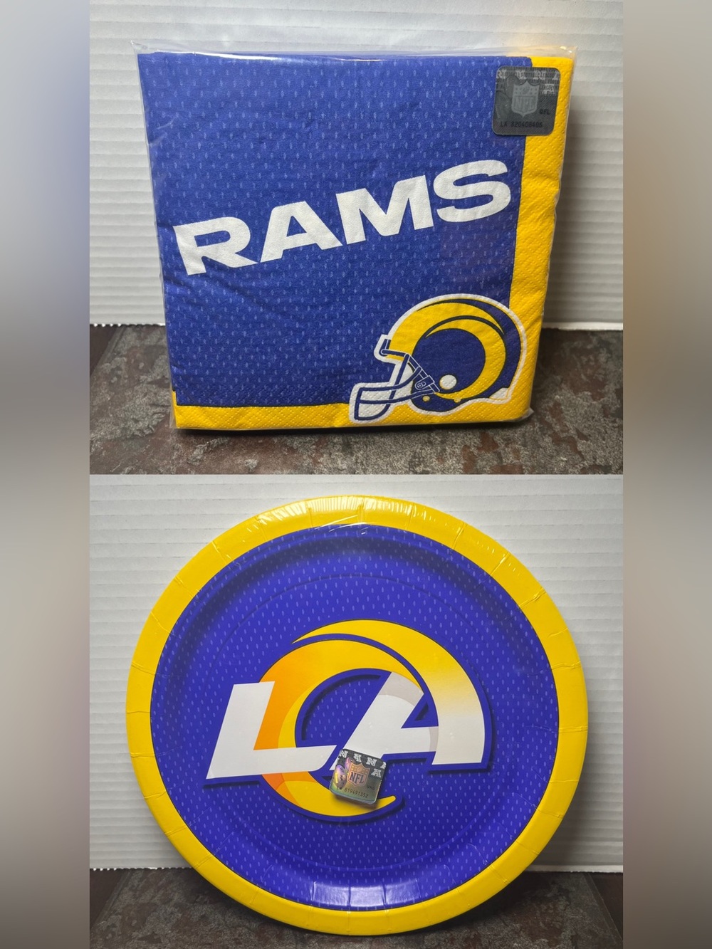 NFL lot of 4 Los Angeles Rams Paper Party Plates 9”- 18Ct and 36Ct napkins